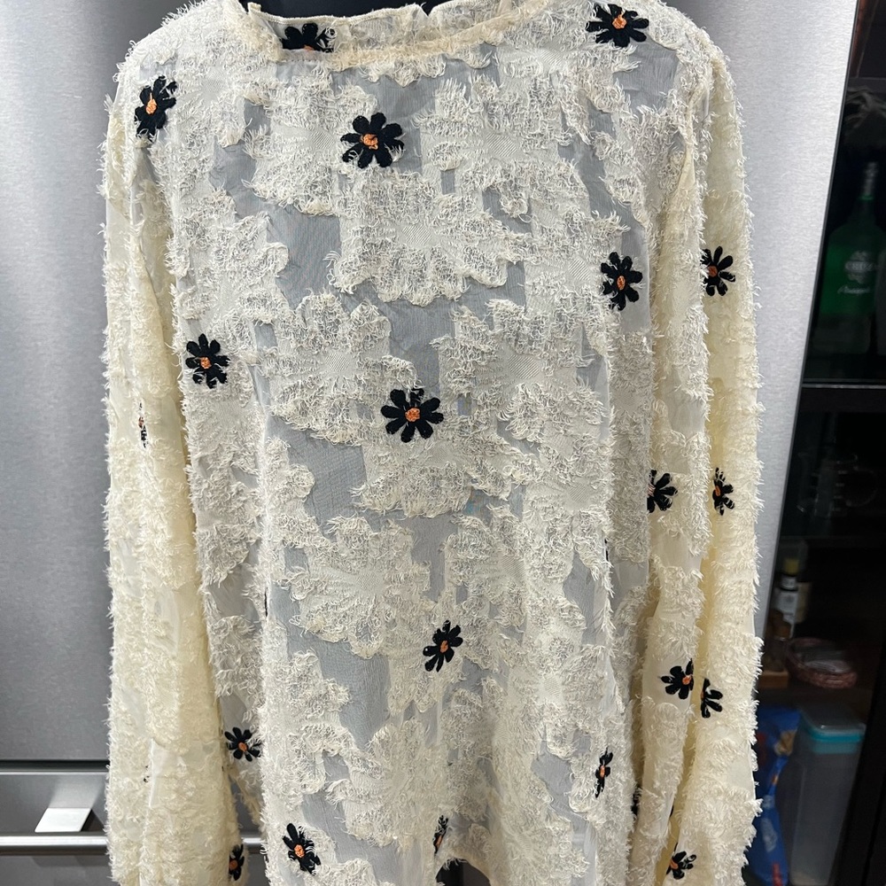 SHEIN Semi Sheer Floral Lace Long Sleeve Top